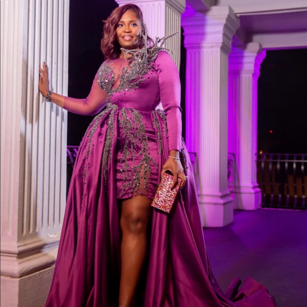 Custom Satin Evening Gown with detachable Skirt